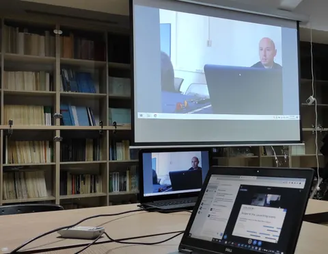 Nenad Antolović appearing via the online connection during the hybrid EXCHANGE launching event on 19 October 2020.