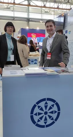 Dragana Samardžić and Jovan Ristić at the exhibition stand, representing the Tourist Organisation of Kotor.