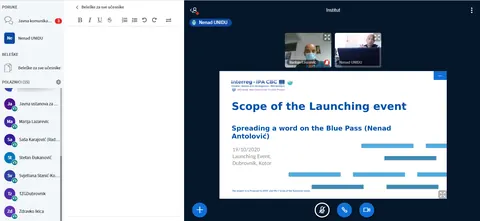 Screenshot of the EXCHANGE launching webinar, documenting the online component of the hybrid event connecting Dubrovnik, Kotor and remote participants.