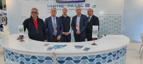 Project partners at the EXCHANGE exhibition stand during the International Economic Fair Mostar, 6 April 2022.