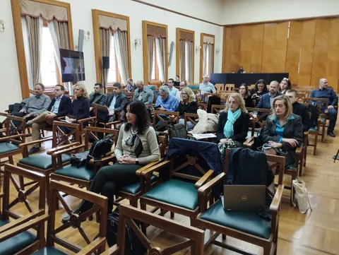 Participants at EUSAIR Pillar 1 meeting “Blue Skills for a Sustainable Blue Economy in the Adriatic and Ionian Region”, held at the Piraeus Chamber of Commerce and Industry, Greece, 10 December 2024.